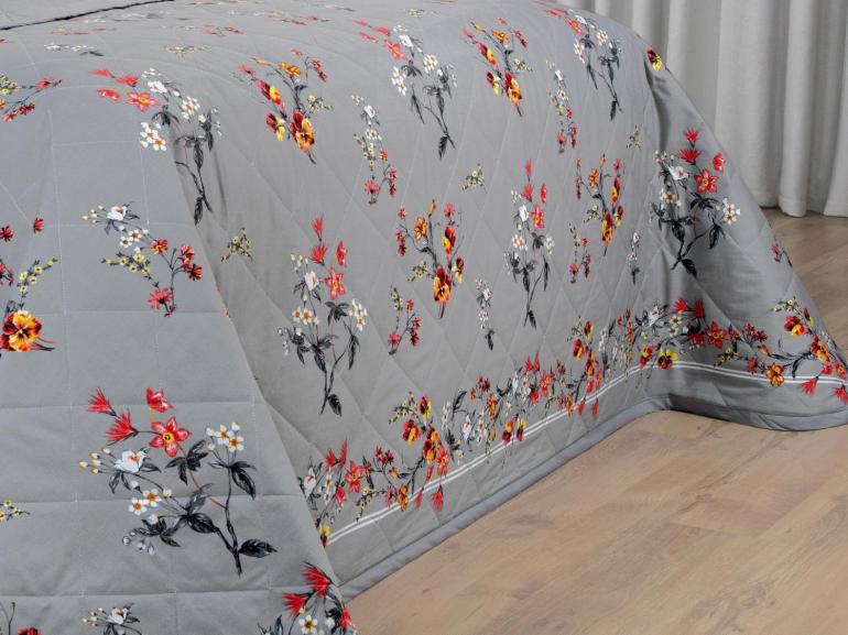 Kit: 1 Cobre-leito Queen + 2 Porta-travesseiros Percal 200 fios - Beatrice Cinza - Dui Design