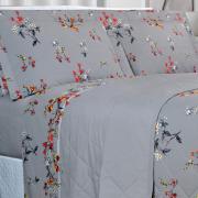 Kit: 1 Cobre-leito Queen + 2 Porta-travesseiros Percal 200 fios - Beatrice Cinza - Dui Design