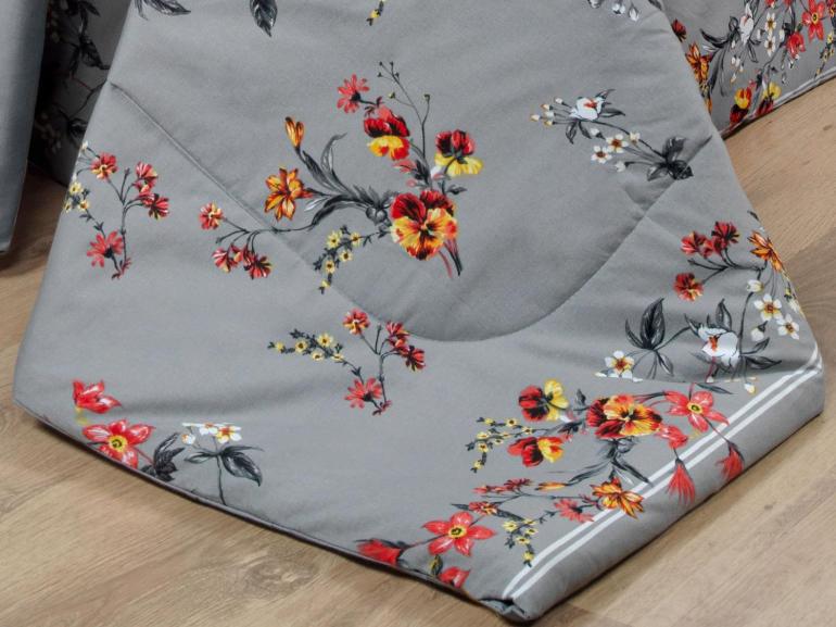 Enxoval Casal com Edredom 5 pe�as Percal 200 fios - Beatrice Cinza - Dui Design