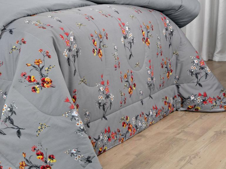 Enxoval Casal com Edredom 5 pe�as Percal 200 fios - Beatrice Cinza - Dui Design