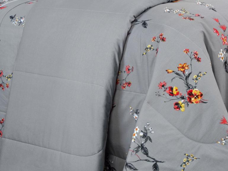 Enxoval Casal com Edredom 5 pe�as Percal 200 fios - Beatrice Cinza - Dui Design