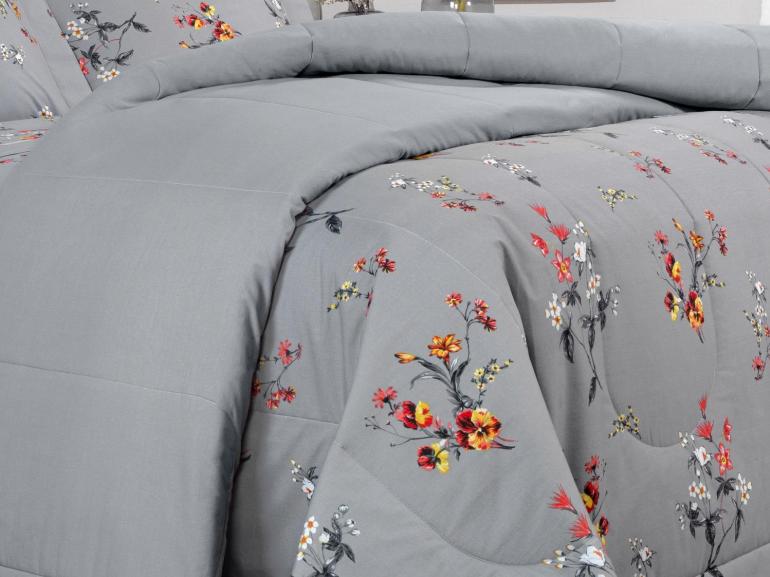 Enxoval Casal com Edredom 5 pe�as Percal 200 fios - Beatrice Cinza - Dui Design