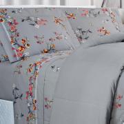Enxoval Casal com Edredom 5 pe�as Percal 200 fios - Beatrice Cinza - Dui Design