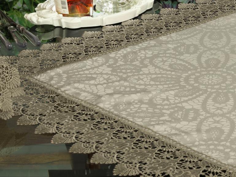 Centro de Mesa com Bordado Guipir Fcil de Limpar 85x85cm Avulso - Beatrice Bege e Taupe - Dui Design