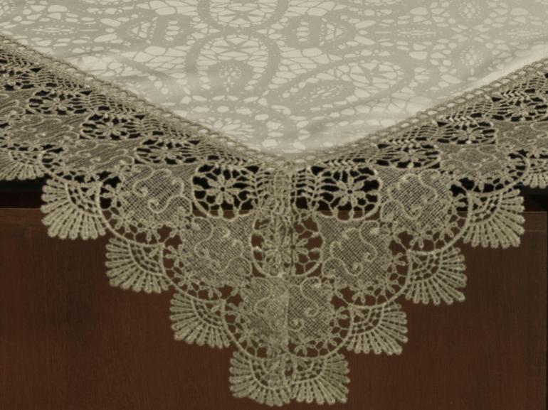 Centro de Mesa com Bordado Guipir Fcil de Limpar 85x85cm Avulso - Beatrice Bege e Taupe - Dui Design