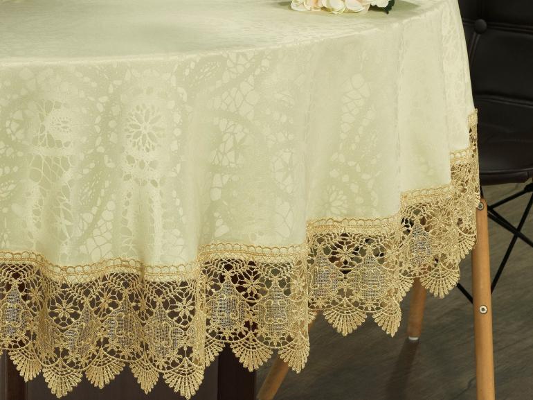 Toalha de Mesa com Bordado Guipir Fcil de Limpar Redonda 180cm - Beatrice Vanilla - Dui Design