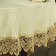 Toalha de Mesa com Bordado Guipir Fcil de Limpar Redonda 180cm - Beatrice Vanilla - Dui Design