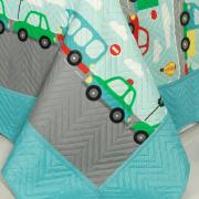 Kit: 1 Cobre-leito Solteiro Kids Bouti de Microfibra PatchWork Ultrasonic + 1 Porta-travesseiro - Beep Beep Azul - Dui Design