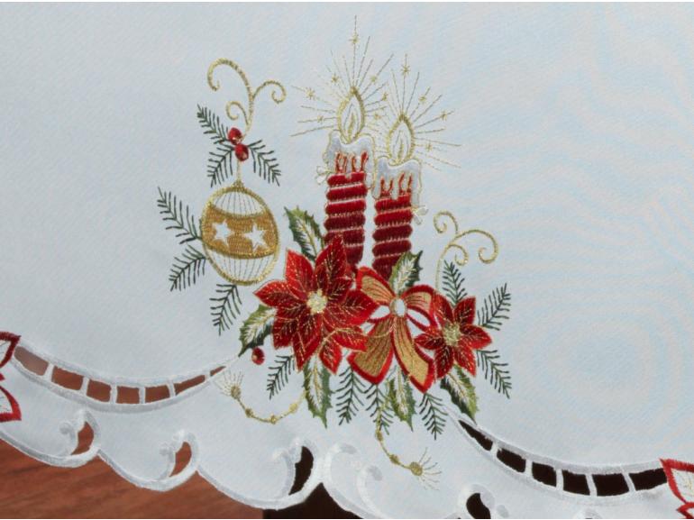 Toalha de Mesa Natal com Bordado Richelieu Retangular 8 Lugares 160x270cm - Belem Branco - Dui Design