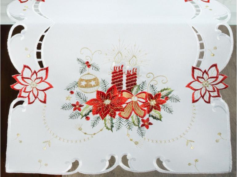 Trilho de Mesa Natal com Bordado Richelieu 45x170cm Avulso - Belem Branco - Dui Design