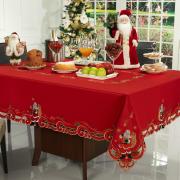 Toalha de Mesa Natal com Bordado Richelieu Quadrada 4 Lugares 160x160cm - Belm Vermelho - Dui Design