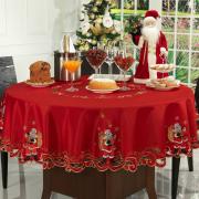 Toalha de Mesa Natal com Bordado Richelieu Redonda 180cm - Belm Vermelho - Dui Design