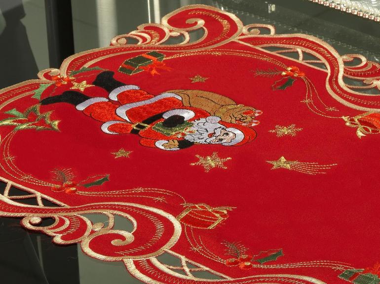 Trilho de Mesa Natal com Bordado Richelieu 40x85cm Avulso - Belm Vermelho - Dui Design