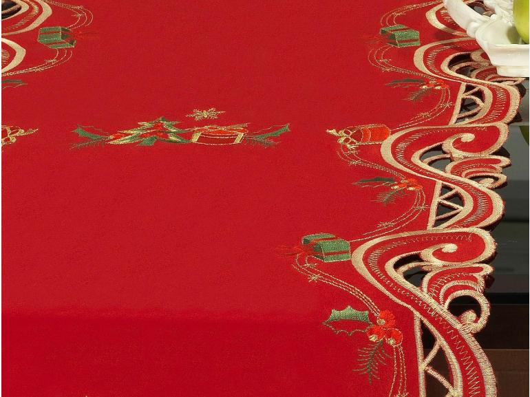 Trilho de Mesa Natal com Bordado Richelieu 45x170cm Avulso - Belm Vermelho - Dui Design
