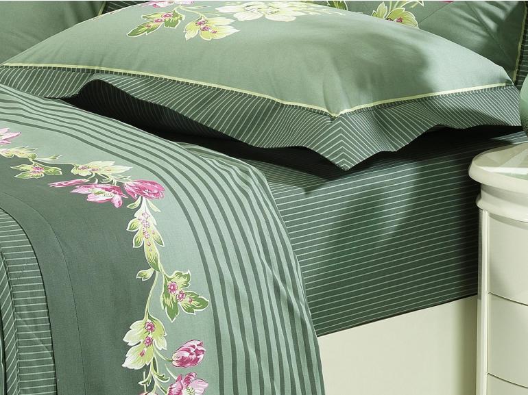 Kit: 1 Cobre-leito Queen + 2 Portas-travesseiro 150 fios 100% Algodo - Belina Verde - Dui Design