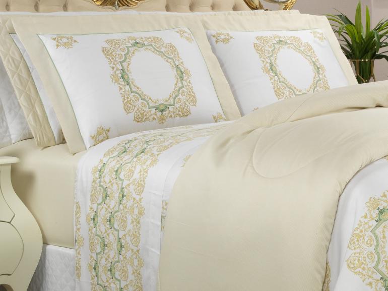 Jogo de Cama Casal Cetim 300 fios - Bellagio Marfim - Dui Design