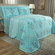 Kit: 1 Cobre-leito Queen + 2 porta-travesseiros Cetim 300 fios - Beverly Azul - Dui Design