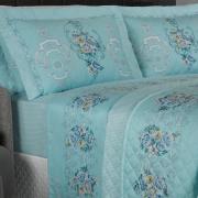Kit: 1 Cobre-leito Casal + 2 porta-travesseiros Cetim 300 fios - Beverly Azul - Dui Design