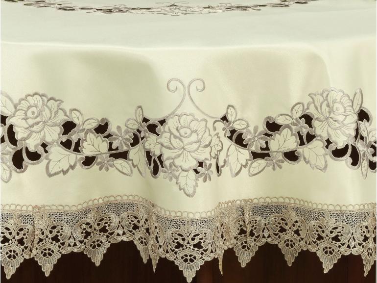 Toalha de Mesa com Bordado Richelieu Redonda 180cm - Bianca Natural Bege - Dui Design