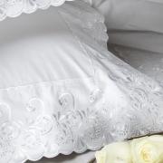 Jogo de Cama Queen Percal 200 fios 100% Algodo com Bordado Ingls - Blanca - Dui Design