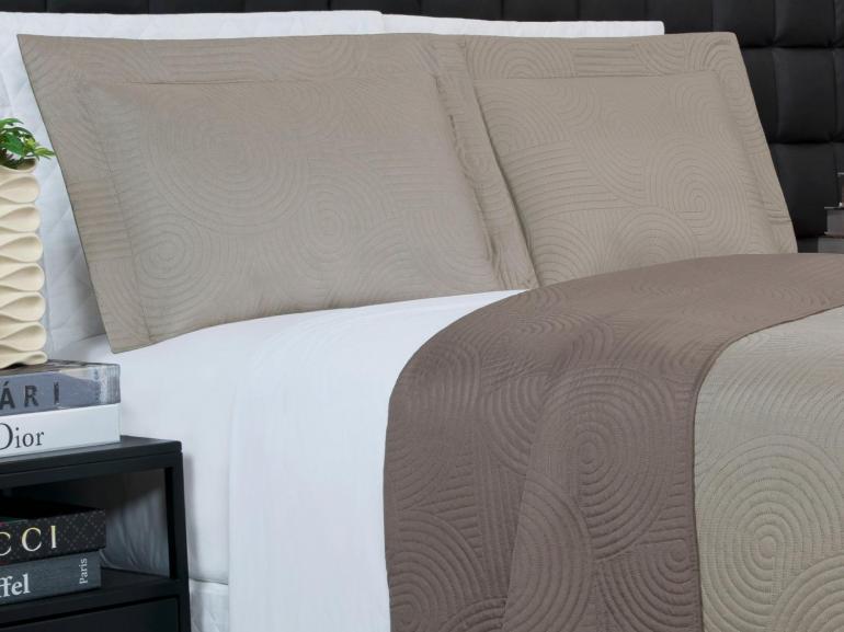 Kit: 1 Cobre-leito Casal Bouti de Microfibra Ultrasonic  + 2 Porta-travesseiros - Blend Taupe - Dui Design