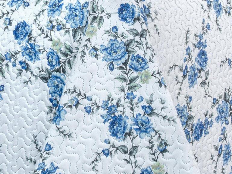 Kit: 1 Cobre-leito Queen Bouti de Microfibra Ultrasonic Estampada + 2 Porta-travesseiros - Blossom Azul - Dui Design