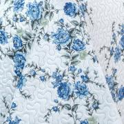 Kit: 1 Cobre-leito Queen Bouti de Microfibra Ultrasonic Estampada + 2 Porta-travesseiros - Blossom Azul - Dui Design