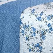 Kit: 1 Cobre-leito Queen Bouti de Microfibra Ultrasonic Estampada + 2 Porta-travesseiros - Blossom Azul - Dui Design