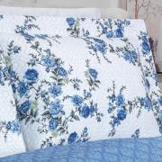 Kit: 1 Cobre-leito Queen Bouti de Microfibra Ultrasonic Estampada + 2 Porta-travesseiros - Blossom Azul - Dui Design