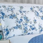 Kit: 1 Cobre-leito Queen Bouti de Microfibra Ultrasonic Estampada + 2 Porta-travesseiros - Blossom Azul - Dui Design