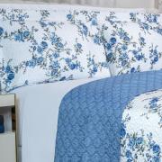 Kit: 1 Cobre-leito Queen Bouti de Microfibra Ultrasonic Estampada + 2 Porta-travesseiros - Blossom Azul - Dui Design