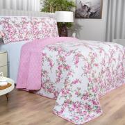 Kit: 1 Cobre-leito Queen Bouti de Microfibra Ultrasonic Estampada + 2 Porta-travesseiros - Blossom Rosa - Dui Design