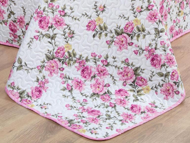 Kit: 1 Cobre-leito Queen Bouti de Microfibra Ultrasonic Estampada + 2 Porta-travesseiros - Blossom Rosa - Dui Design