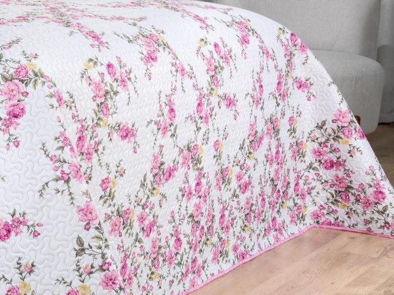 Kit: 1 Cobre-leito Queen Bouti de Microfibra Ultrasonic Estampada + 2 Porta-travesseiros - Blossom Rosa - Dui Design