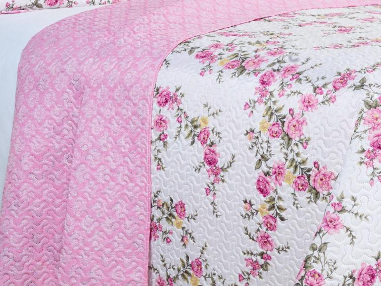 Kit: 1 Cobre-leito Queen Bouti de Microfibra Ultrasonic Estampada + 2 Porta-travesseiros - Blossom Rosa - Dui Design