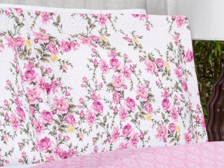 Kit: 1 Cobre-leito Queen Bouti de Microfibra Ultrasonic Estampada + 2 Porta-travesseiros - Blossom Rosa - Dui Design