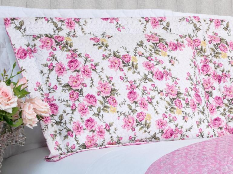 Kit: 1 Cobre-leito Queen Bouti de Microfibra Ultrasonic Estampada + 2 Porta-travesseiros - Blossom Rosa - Dui Design