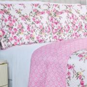 Kit: 1 Cobre-leito Queen Bouti de Microfibra Ultrasonic Estampada + 2 Porta-travesseiros - Blossom Rosa - Dui Design