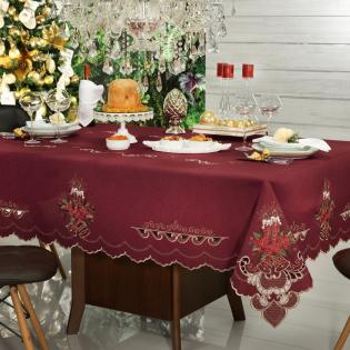 Toalha de Mesa Natal com Bordado Richelieu Retangular 8 Lugares 160x270cm -  Boas Festas Vermelho - Dui Design | Vida e Cor