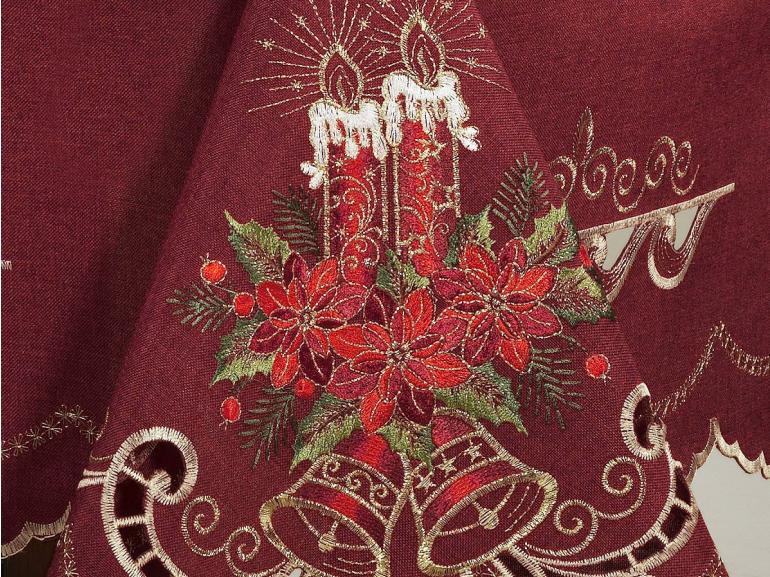 Toalha de Mesa Natal com Bordado Richelieu Quadrada 8 Lugares 220x220cm - Boas Festas Vermelho - Dui Design
