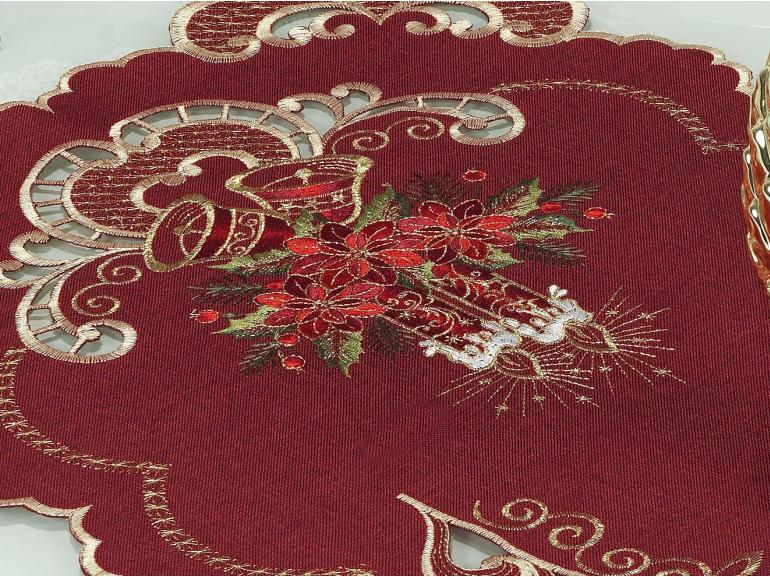 Trilho de Mesa Natal com Bordado Richelieu 40x85cm Avulso - Boas Festas Vermelho - Dui Design