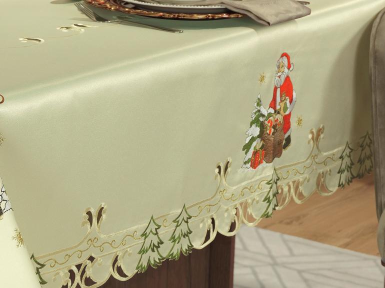 Toalha de Mesa Natal com Bordado Richelieu Retangular 6 Lugares 160x220cm - Bom Natal Natural - Dui Design
