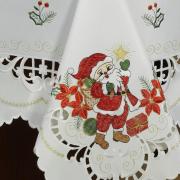 Toalha de Mesa Natal com Bordado Richelieu Quadrada 8 Lugares 220x220cm - Bom Velhinho Branco - Dui Design