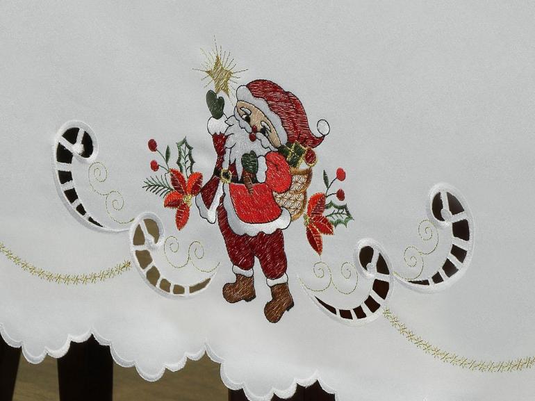 Toalha de Mesa Natal com Bordado Richelieu Retangular 6 Lugares 160x220cm - Bom Velhinho Branco - Dui Design