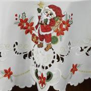Toalha de Mesa Natal com Bordado Richelieu Redonda 180cm - Bom Velhinho Branco - Dui Design