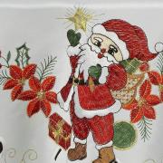 Toalha de Mesa Natal com Bordado Richelieu Redonda 180cm - Bom Velhinho Branco - Dui Design