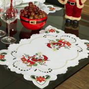 Jogo Americano Natal 4 Lugares (4 peas) com Bordado Richelieu 35x50cm - Bom Velhinho Branco - Dui Design