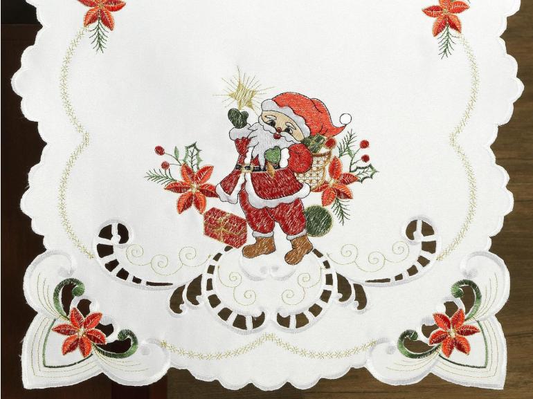 Trilho de Mesa Natal com Bordado Richelieu 45x170cm Avulso - Bom Velhinho Branco - Dui Design