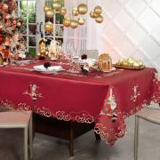 Toalha de Mesa Natal com Bordado Richelieu Quadrada 4 Lugares 160x160cm - Bondade Vermelho - Dui Design