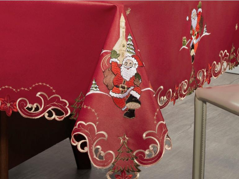 Toalha de Mesa Natal com Bordado Richelieu Quadrada 4 Lugares 160x160cm - Bondade Vermelho - Dui Design